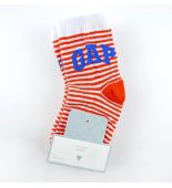 babyGap寬口反摺無束痕童襪-(橘紅條紋)兩件組