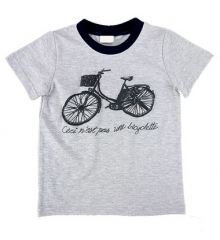 自行車印花短袖上衣-灰