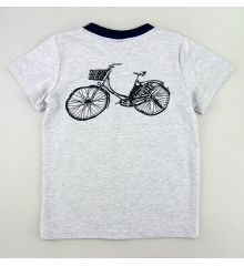 自行車印花短袖上衣-灰