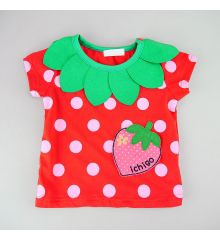 短袖套裝-草莓點點(肩扣設計)