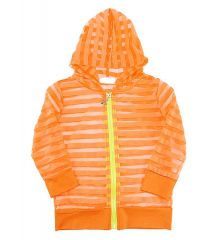 拉鏈式長袖薄外套-螢光橘透明條紋