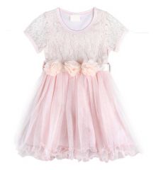 桃粉蕾絲紗裙洋裝