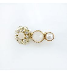 韓國製閃亮鑽石花朵髮夾-珍珠白