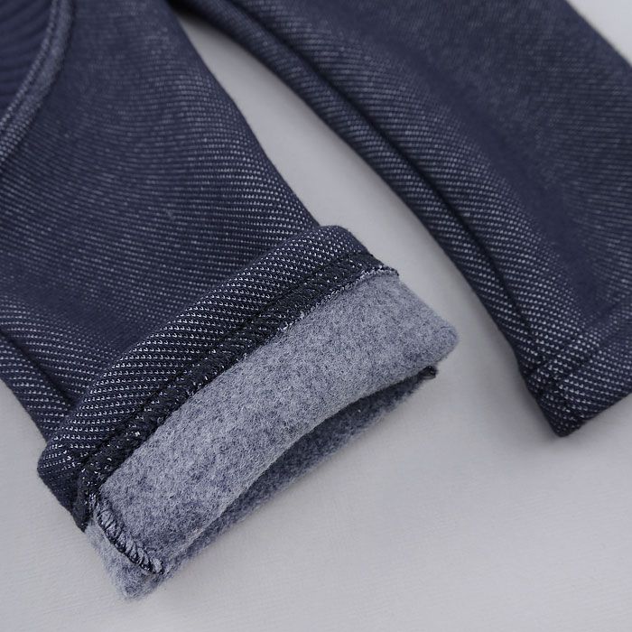 韓國製牛仔設計厚棉保暖長褲-藍