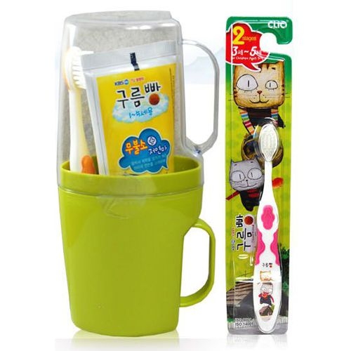 韓國製雲彩麵包貓牙膏牙刷漱口杯組 (3~5歲兒童)