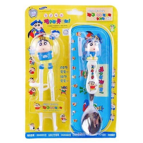 韓國製兒童餐具組-蠟筆小新(藍)