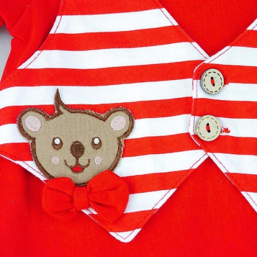 台灣製假兩件短袖連身兔裝-紅