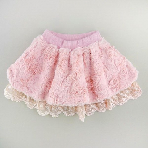 短絨蕾絲裙-粉色