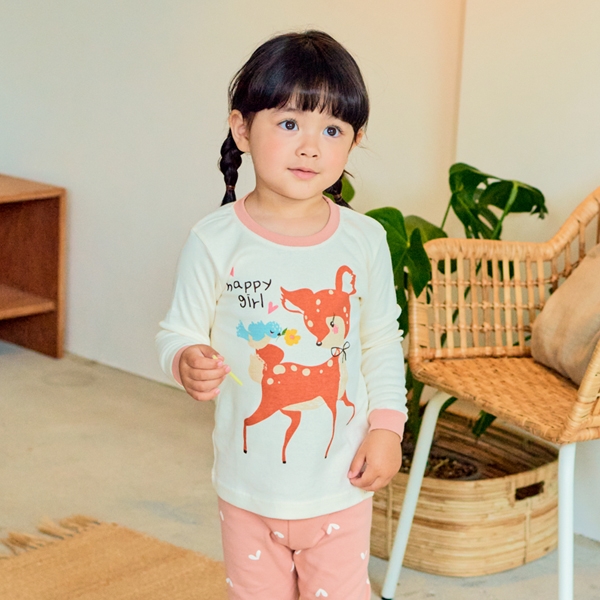 韓國製有機棉長袖家居服(上衣+褲子)-小鹿斑比