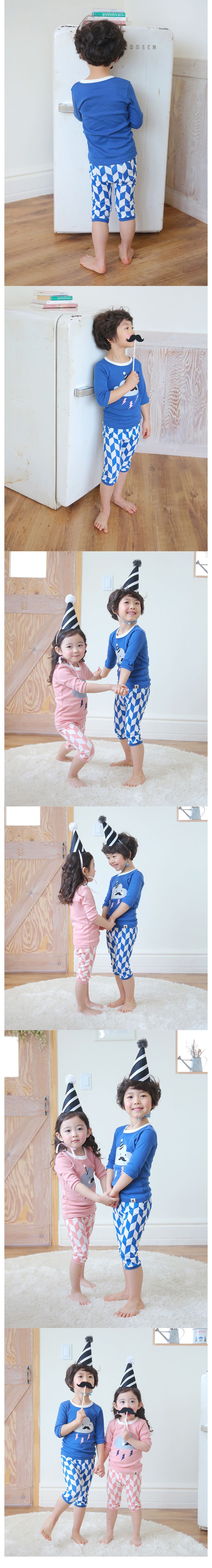 韓國製七分袖家居服套裝組-PUCO(烏雲先生-藍色)