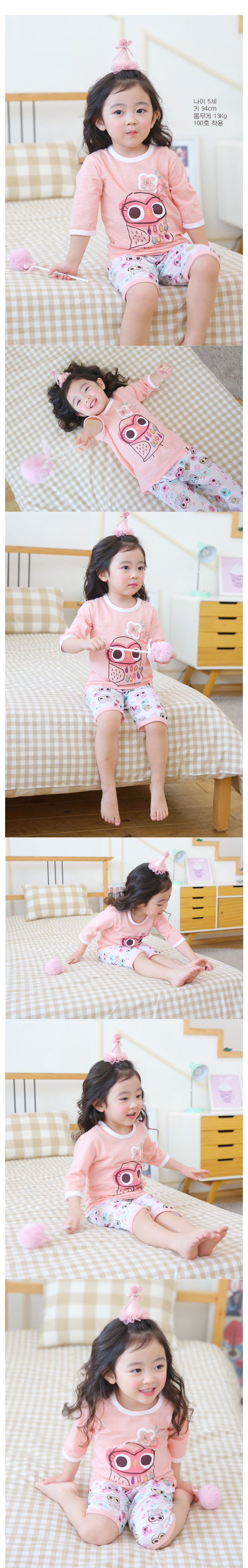 韓國製七分袖家居服套裝組-PUCO(彩繪貓頭鷹)粉