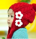 韓國秋冬款童帽/針織圍巾帽/可愛的小花毛線帽
