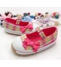 ◆桃粉格紋防滑軟膠底寶寶鞋/防滑學步鞋/小童鞋8854A