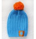 大毛球時尚星星縫標毛線帽/寶寶帽(藍色)