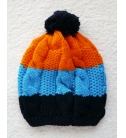 新款寶寶彩色糖果帽/針織毛球帽/毛線帽(橘藍黑)