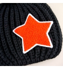 大紅五角星寶寶套頭針織毛線帽-黑色