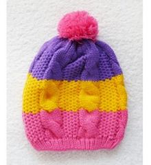 新款寶寶彩色糖果帽/針織毛球帽/毛線帽(紫黃粉)
