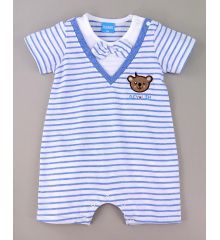 台灣製短袖連身兔裝-藍色條紋