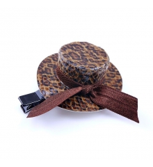立體小帽子髮夾-咖啡豹紋