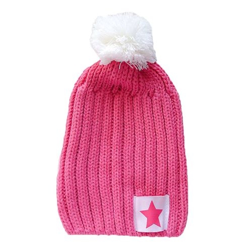 大毛球時尚星星縫標毛線寶寶帽(粉紅)