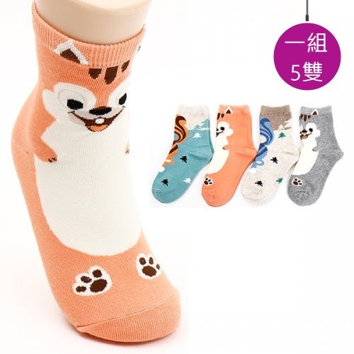 正韓襪子/韓國製-兒童襪(5雙入)-條紋松鼠