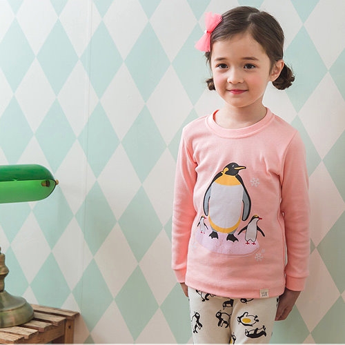 【超值特價】韓國製純棉家居服套組稍厚款(上衣+褲子)國王企鵝-粉色