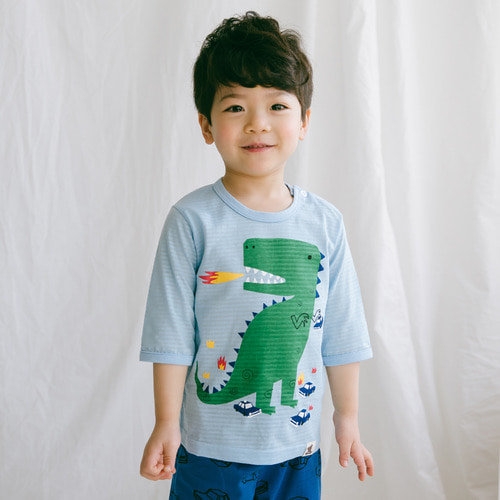 【超值特價】韓國製七分袖純棉家居服套組(上衣+褲子)-噴火恐龍