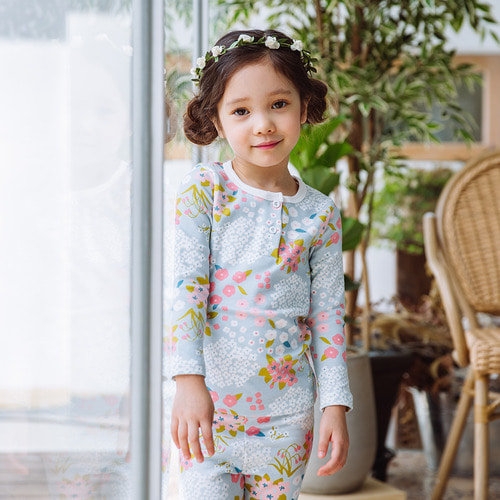 	 【超值特價】韓國製中厚款純棉家居服(上衣+褲子)-繁花盛開