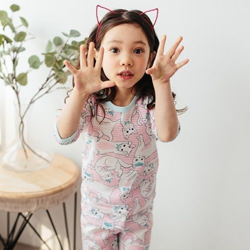 【現貨】韓國製七分袖純棉家居服(上衣+褲子)-可愛小貓