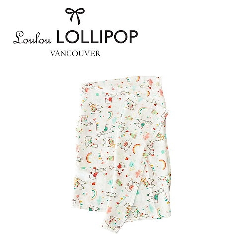 Loulou lollipop 加拿大 竹纖維透氣包巾【彩虹草泥馬】120x120cm