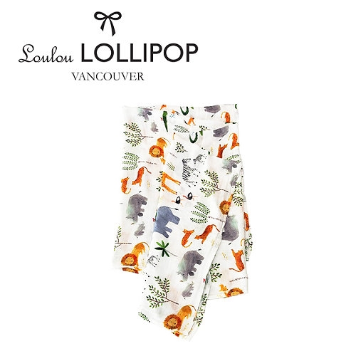 Loulou lollipop 加拿大竹纖維透氣包巾 【動物叢林】120x120cm