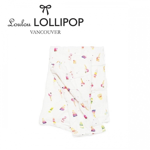 Loulou lollipop 加拿大 竹纖維透氣包巾【甜甜冰淇淋】120x120cm