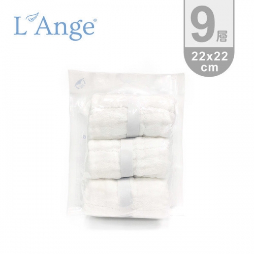 L'Ange 棉之境 9層多功能紗布小方巾 22x22cm 3入組 (白色)