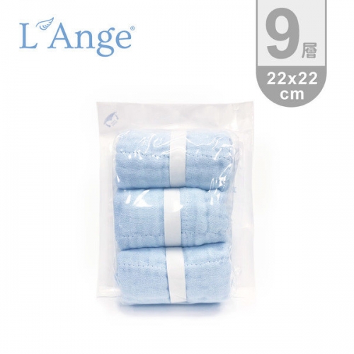 L'Ange 棉之境 9層多功能紗布小方巾 22x22cm 3入組 (藍色)