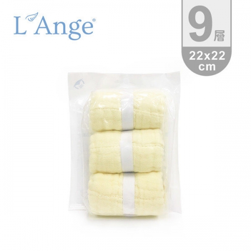 L'Ange 棉之境 9層多功能紗布小方巾 22x22cm 3入組 (黃色)