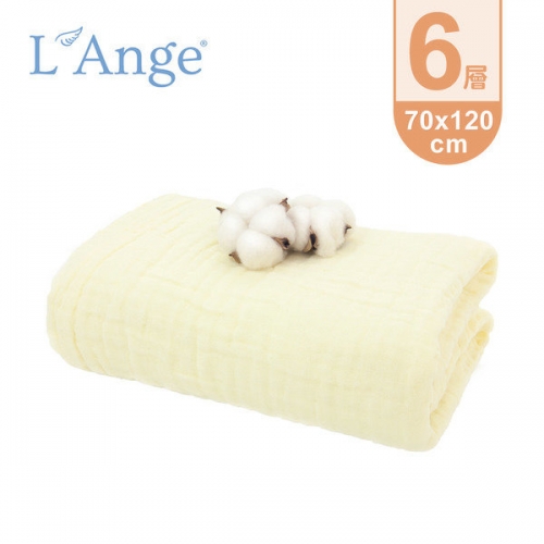 L'Ange 棉之境 6層純棉紗布浴巾/蓋毯 70x120cm-黃色