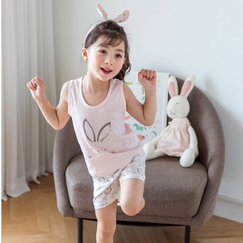 韓國製夏季背心純棉家居服套組(背心+褲子)-可愛小兔