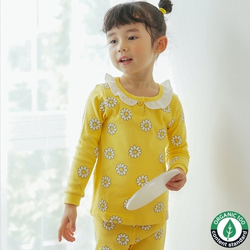 韓國製有機棉家居服(中厚款)-黃色小花