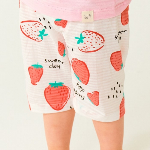 韓國製有機棉家居服(七分袖)套裝-小兔草莓荷葉袖