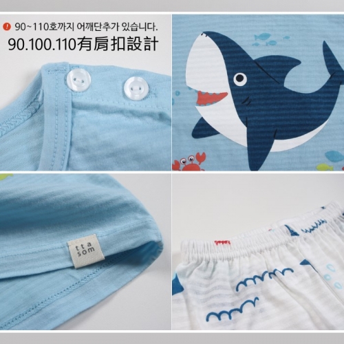 韓國製有機棉家居服(七分袖)套裝-鯊魚