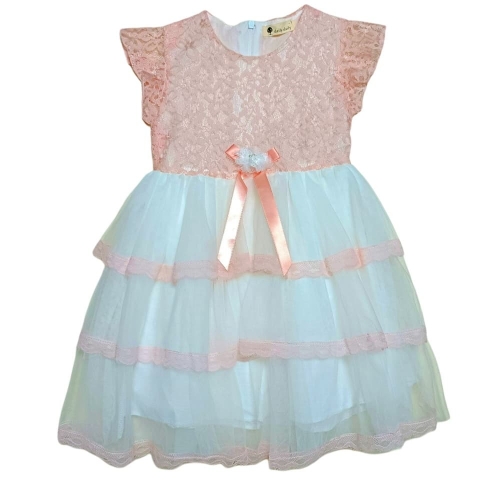 粉色蕾絲蛋糕紗裙小洋裝(兩層紗+棉質內襯)