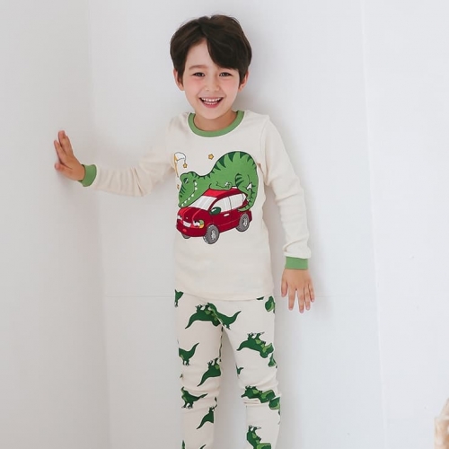 韓國製有機棉長袖家居服(上衣+褲子)-大恐龍