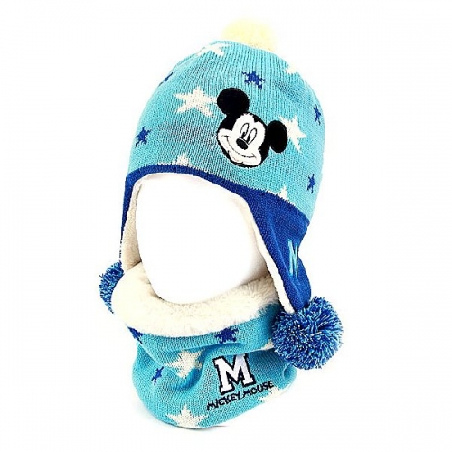 韓國winghouse迪士尼米奇保暖護耳帽+脖圍套組【MK0094】