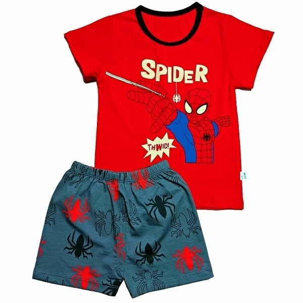 可愛小童棉質套裝(上衣+褲子)紅底蜘蛛人
