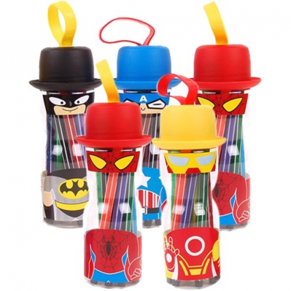 英雄造型筆筒12色彩色筆-筆筒+色筆/鋼鐵人/美國隊長/蜘蛛人/蝙蝠俠