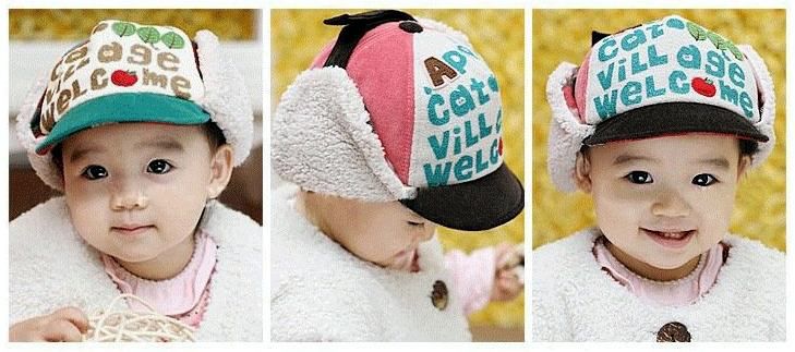 韓國蘋果帽/保暖帽/護耳帽(深藍帽沿)