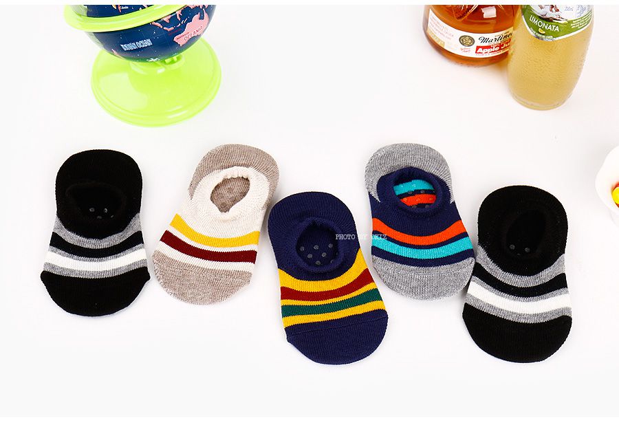韓國製兒童船型襪(五雙入)-條紋(有止滑點點)
