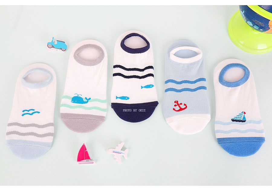 韓國製兒童船型襪(五雙入)-海洋風(有止滑點點)