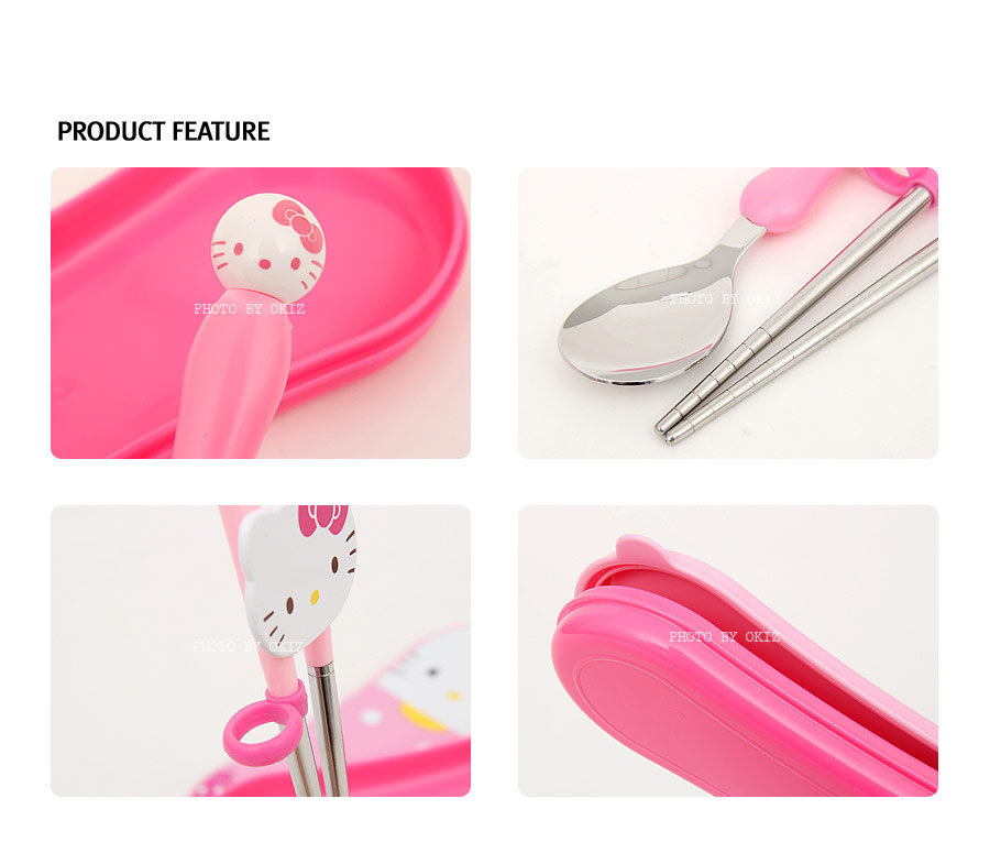 韓國製Hello Kitty餐具組-304不鏽鋼學習筷+湯匙+餐具盒