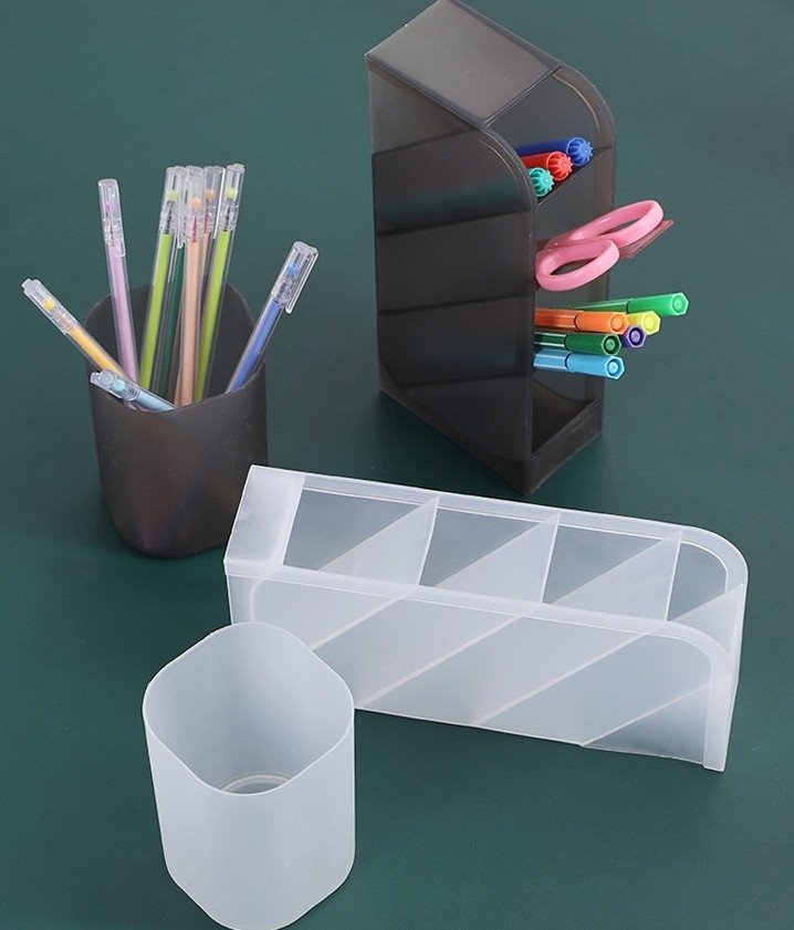 簡約磨砂透明收纳盒-方圓柱型筆筒